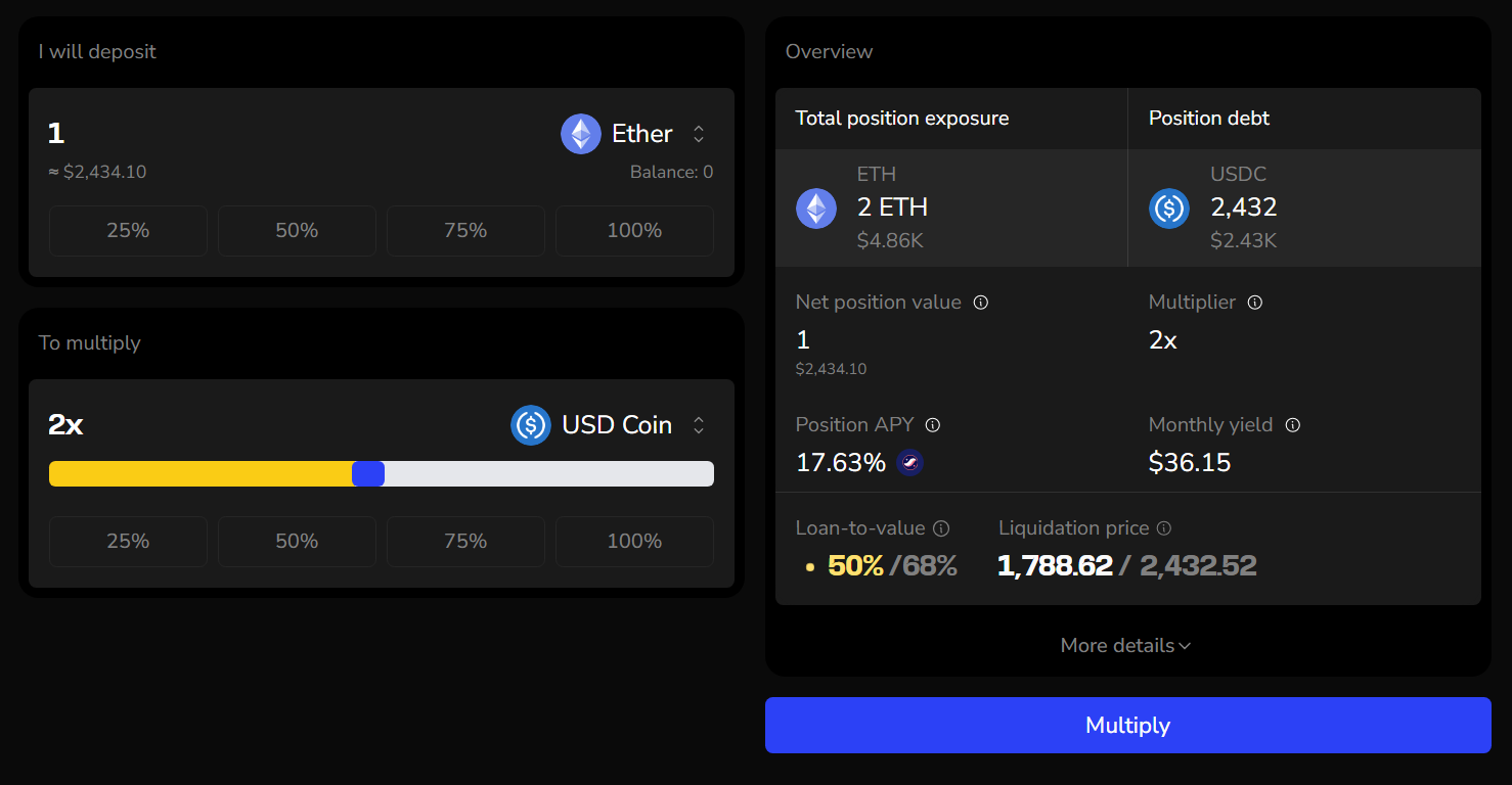 ETH as collateral, USDC as debt