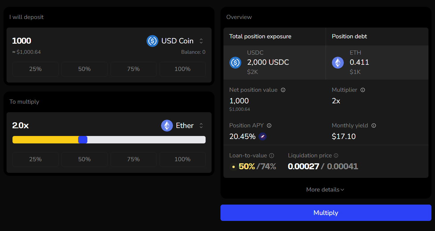 USDC as collateral, ETH as debt