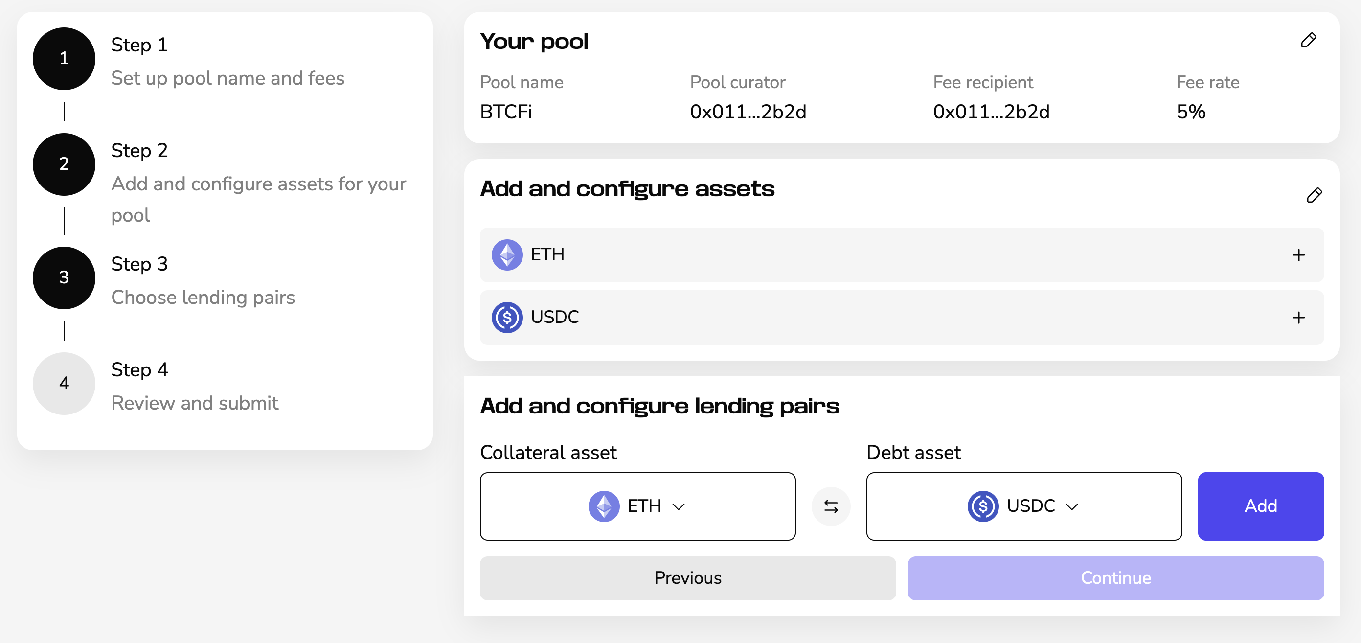 Configure lending pairs
